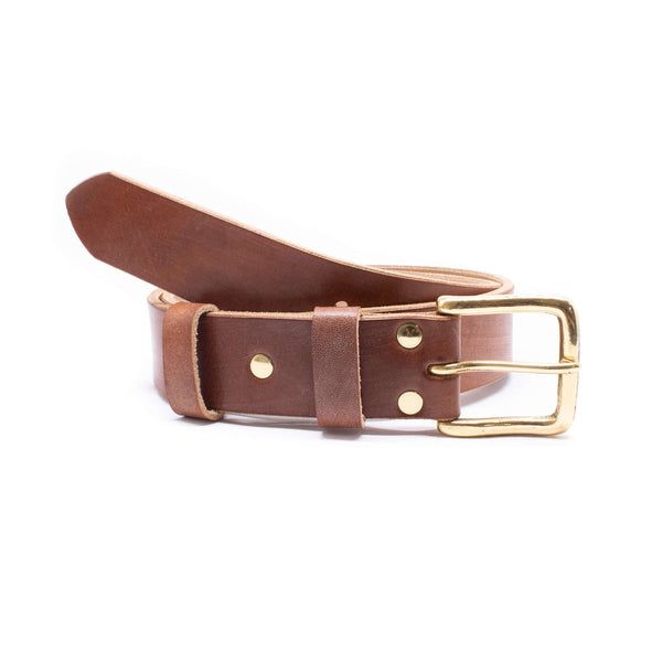 Sample & Seconds Sale: Raw Edge Leather Belt, 1.5" OBT, Brown