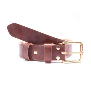 Sample & Seconds Sale: Raw Edge Leather Belt, 1.5" OBT, Australia Nut